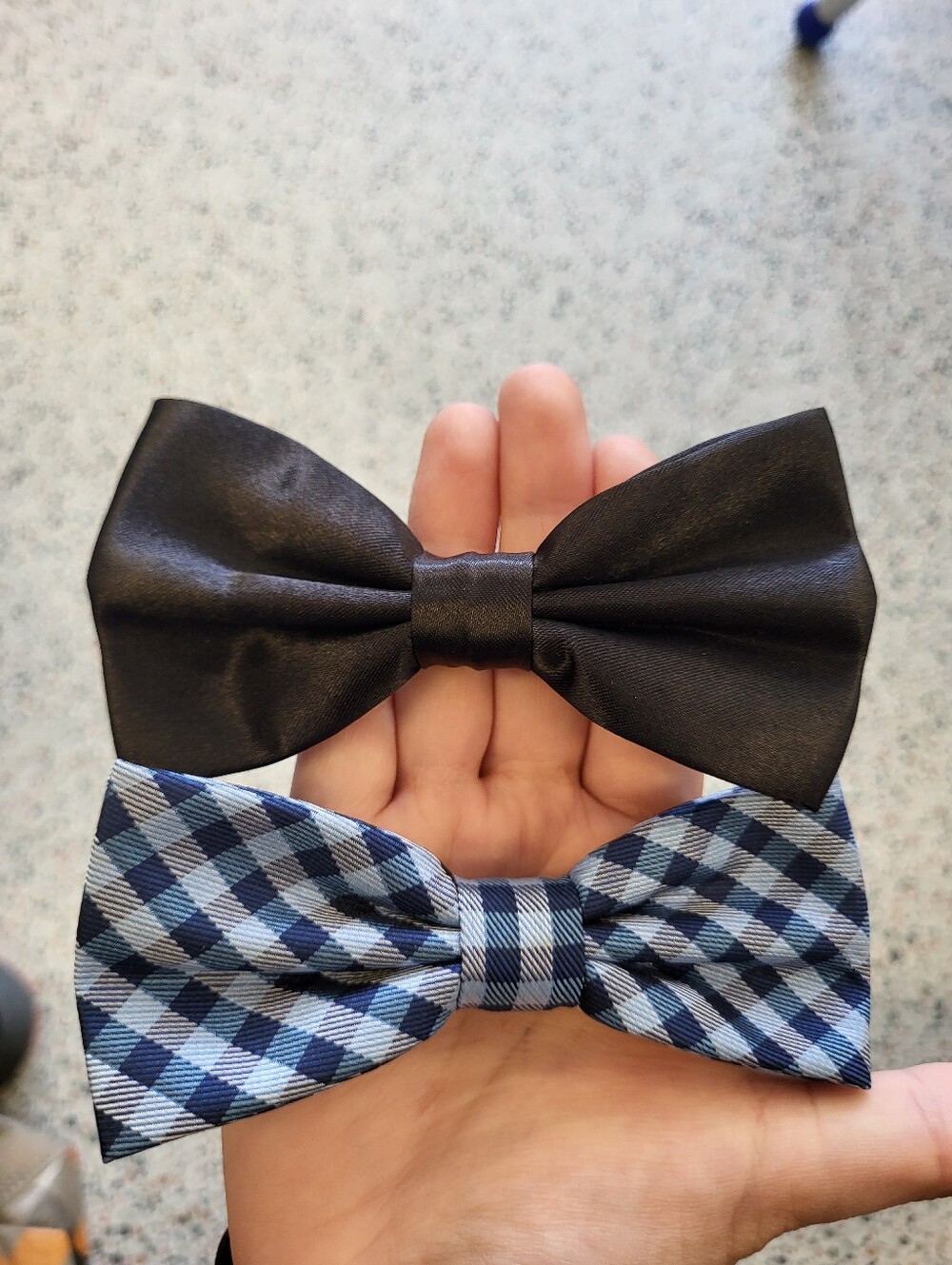 George Black Satin and Blue Plaid Bow Tie Set